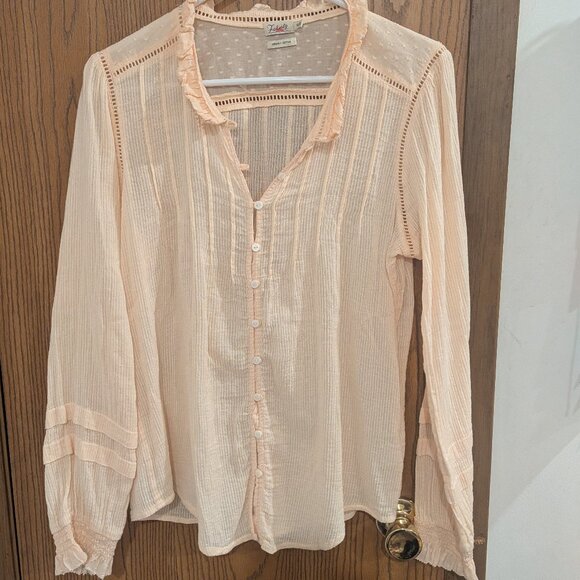 Faherty Willa Long Sleeve Organic Cotton Ruffled Blouse-Size Medium - Picture 1 of 5